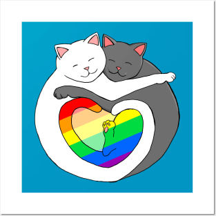 Rainbow Heart Pride Cats cute kittens LGBTQIA Posters and Art